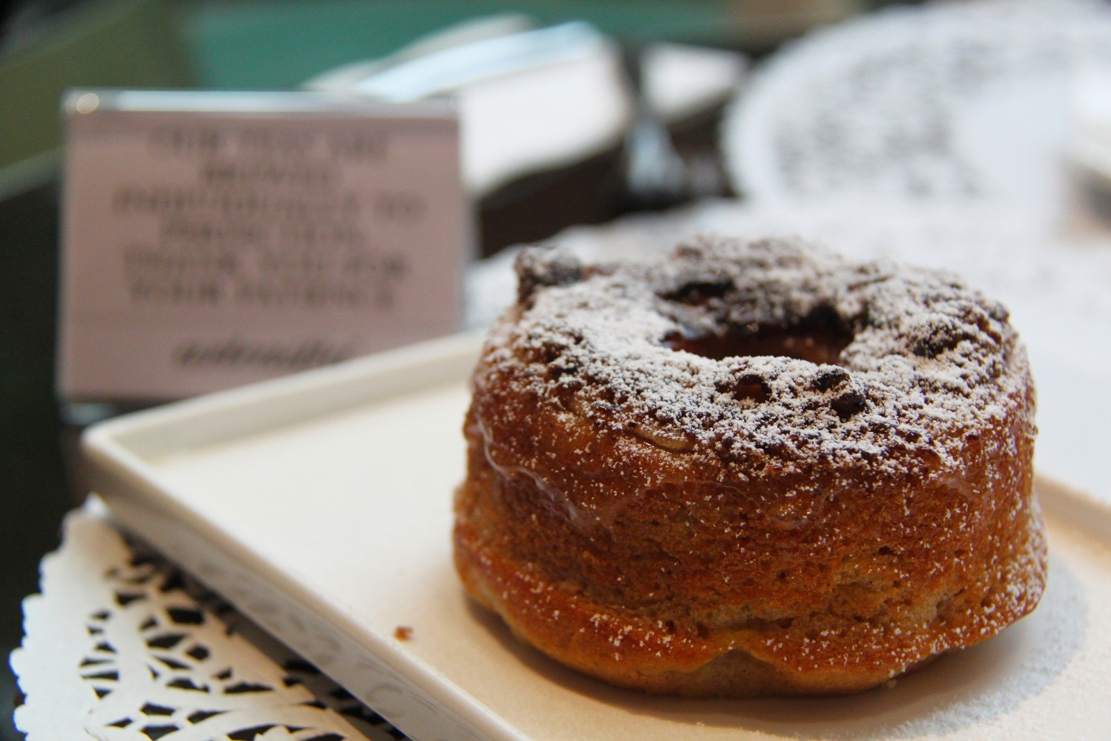 Donut covered in powdered sugar